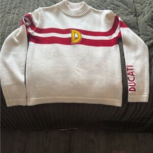 Ducati Women's Red and White Crewneck Sweater